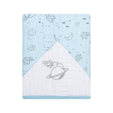 Imagem de Toalha Banhão com Capuz 3 Camadas, Tecido Macio para Banho e Relaxamento, 90x75 cm(Astronauta)