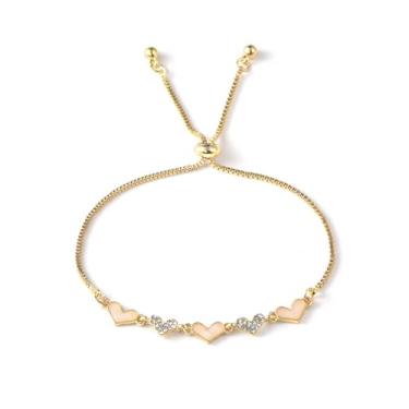 Imagem de Pulseira de coração romântico para mulheres adolescentes, banhado a ouro rosa 18 K, pulseira ajustável com elos ajustáveis, presentes de aniversário e casamento para sua mãe, Medium, Cobre, Sem Pedra