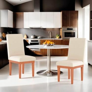 Imagem de Kit 2 Cadeiras Estofadas para Sala de Jantar com Base de Madeira Reforçada – Conforto Design e Durabilidade (Bege)