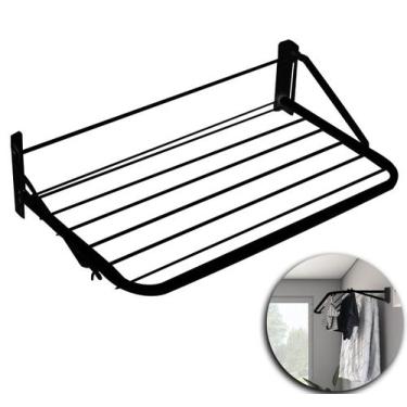 Imagem de Varal De Parede Toalheiro Dobrável Aço Preto Hotel Reforçado - Maxeb
