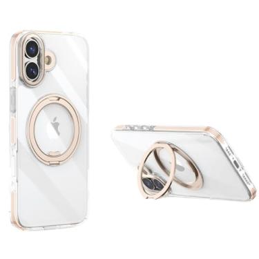 Imagem de Capinha Protetora com Anel Magnético para iPhone, Compatível com iPhone 16/16 Pro/16 Pro Max, Transparente (Anel Rosa, IPHONE 16)