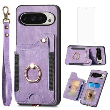 Imagem de Asuwish Capa de telefone para Google Pixel 9/9 Pro 5G capa carteira com protetor de tela de vidro temperado e alça de pulso cordão RFID suporte de cartão anel acessórios para celular Pixel9 9Pro Nove