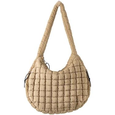 Imagem de JueiXeoy Sacola acolchoada para mulheres, grande, acolchoada, transversal, Hobo, bolsa fofa, bolsa de mão, bolsa de ombro de nylon, Kahki, One Size