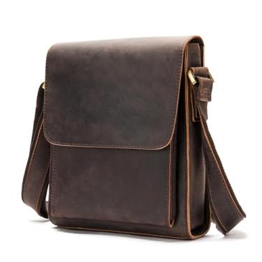 Imagem de Bolsa mensageiro de couro genuíno masculina tiracolo bolsa tiracolo para trabalho e negócios vintage capacidade, Marrom escuro, 8.66'' x 3.15'' x 10.03''