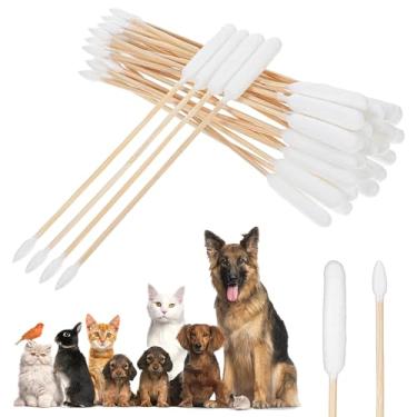 Imagem de YBEATY 100 peças cotonetes de orelha de cachorro de dois lados algodão longo cotonete de algodão de 15 cm de comprimento Qtips duplas grandes pontas duplas suaves e sem fiapos para limpeza de orelhas