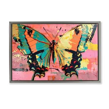 Imagem de Stupell Industries Arte de parede retrô borboleta sobre tela flutuante abstrata rosa cinza, design por LSR Design Studio, 43 x 63 cm