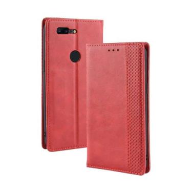 Imagem de Capa para OnePlus 5T,Retro Flip magnético,Caso de telefone de couro PU,Design de carteira com 3 slots de cartão e 1 clipe de dinheiro -Red