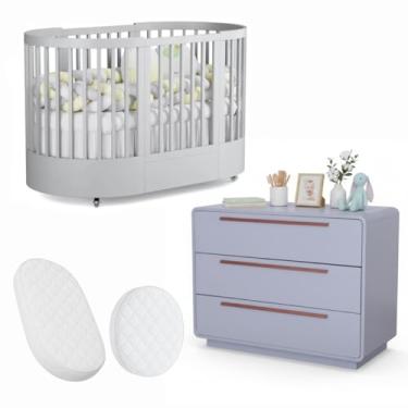 Imagem de Quarto de Bebê Completo Wave Divicar Berço 3 em 1 + Cômoda 3 Gavetas Design Inspirado nas Ondas do Mar Madeira Maciça (CINZA)