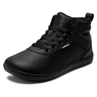 Imagem de HOBIBEAR Tênis feminino largo de cano alto | Bota masculina confortável forrada com malha | Sola minimalista sem queda, Preto, 6 Wide Women/5 Wide Men