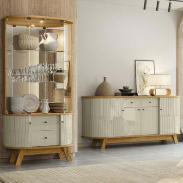 Imagem de Conjunto Buffet com Cristaleira Pitt/Swank Iluminação Led Gavetas MDP Cumaru/Opala G97 - Gran Belo