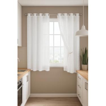 Imagem de Cortina com Voil para Cozinha 1,20m X 2,80m Xadrez Franzida Varão Simples