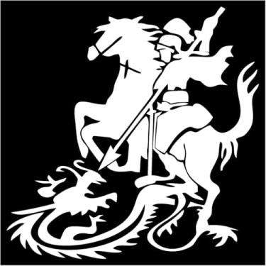 Imagem de Decoração de Fé: Adesivo de São Jorge Com o Dragão | Amuleto e Símbolo de Proteção em Vinil de Recorte | Perfeito para Porta, Paredes Lisas, Veículos (BRANCO, 19X19 CM)