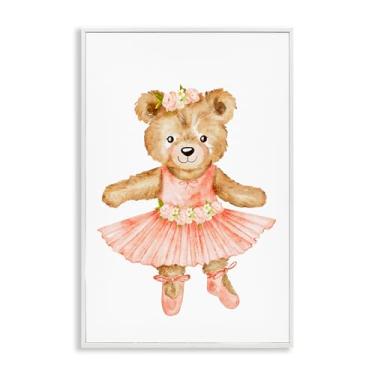 Imagem de Stupell Industries Urso de pelúcia floral bailarina branco emoldurado, arte giclée, design por Amy Hall, 45,7 x 30,5 cm
