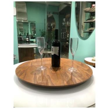 Imagem de Prato Giratório Centro de Mesa com vidro | Luxo | Laqueado 45cm a 90cm | Decorativo | Sala de Jantar(Amadeirado,70 CM)
