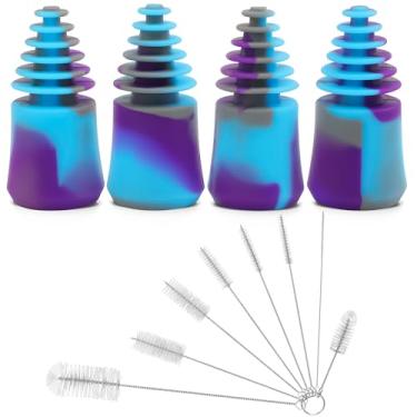 Imagem de 4 + 8 plugues de limpeza de silicone, COITEK 4 peças de tampas de limpeza de silicone, com conjunto de 8 escovas de garrafa para limpeza, armazenamento e impermeabilização de tubos de água de vidro