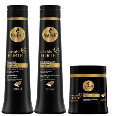 Imagem de Kit Cavalo Forte Haskell Shampoo Condicionador Máscara 500ml/500g
