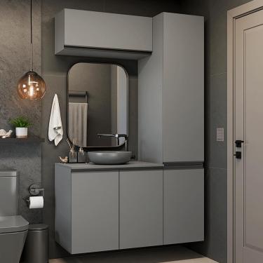 Imagem de Conjunto Gabinete Suspenso para Banheiro 120cm 5 Portas Cinza Nice Madesa 02