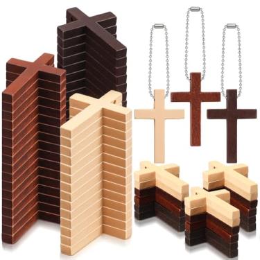 Imagem de Bucherry 240 peças mini cruz de madeira amuleto a granel multicolorido pingente de cruz de madeira enfeite para pendurar para homens e mulheres DIY colar pulseira, brinco, joias, artesanato