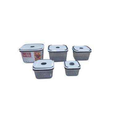 Imagem de Conjunto 5 Potes Herméticos Quadrado De Plástico Com Tampa