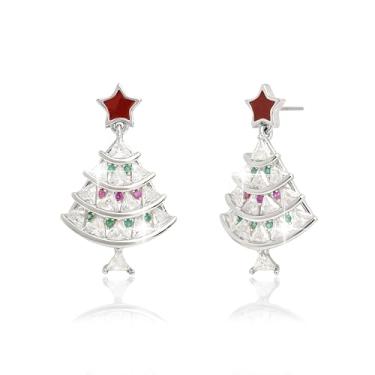 Imagem de Sonateomber Brincos de Natal para mulheres, brincos de Natal fofos brilhantes de zircônia cúbica de zircônia cúbica pendurada no Papai Noel, brincos de gota, acessórios de roupa de festa, fantasias