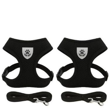 Imagem de Coleira de Malha Flexível com Colete Peitoral Ajustável para Cão Cachorro Gato Animais (2 unidades - Preta,P)