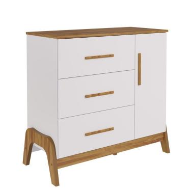 Imagem de Cômoda 1 Porta 3 Gavetas Guti Retrô - Peroba Moveis Amendoa/branco