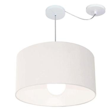 Imagem de Lustre Pendente Cilíndrico Com Desvio De Centro Vivare Md-4234 Cúpula Em Tecido 60x30cm - Bivolt Branco 127/220v