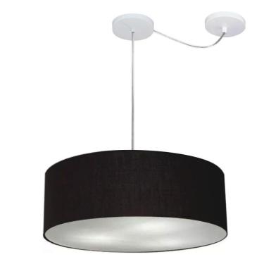 Imagem de Lustre Pendente Cilíndrico Com Desvio De Centro Vivare Md-4222 Cúpula Em Tecido 45x15cm - Bivolt Preto 127/220v