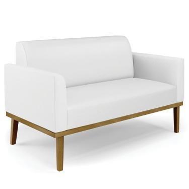 Imagem de Sofá Namoradeira Base Madeira Castanho Maressa Sintético Branco - Ibiza