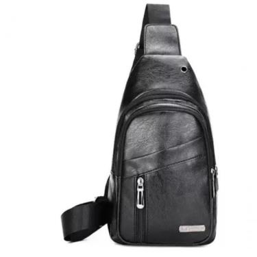 Imagem de Bolsa Transversal Masculina Couro Ombro Peito Nova Pochete Preto Unissex