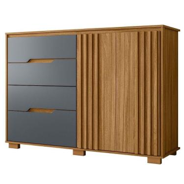 Imagem de Comoda Texas 4 Gavetas 2 Portas 147 Cm Freijo Cinza Moval