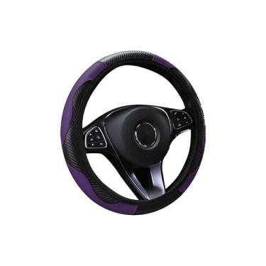 Imagem de Tioollev Capa de volante de carro, protetor de volante elástico de couro sintético de microfibra de fibra de carbono de 38 cm para homens e mulheres, universal durável para carro decorativo adequado