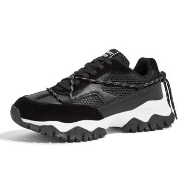 Imagem de LUCKY STEP Tênis feminino plataforma colorido tênis retrô colorblock ajustável estilo de vida elegante fofo pai grosso casual sapatos de caminhada, Preto, 40