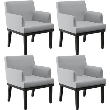 Imagem de Kit 04 Poltronas Decorativas Sala De Estar Base Preto Beatriz W01 Linho Cinza - Lyam Decor