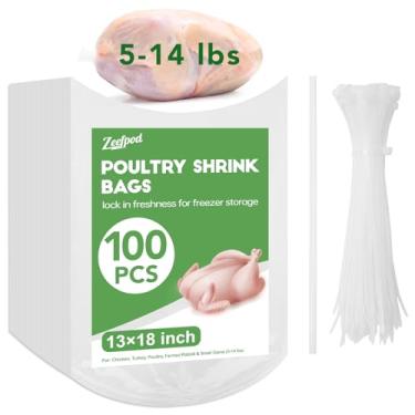 Imagem de Sacos retráteis para aves, pacote com 100, 33 x 45 cm, sacos de frango transparentes para congelador com 100 fechos de zíper, um canudo de silicone para galinhas, peru e coelhos (2,3 a 6,4 kg)