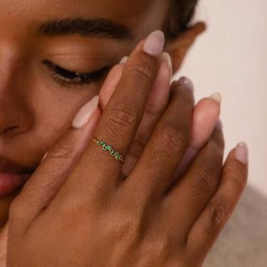 Imagem de Anel feminino com pedra do mês de nascimento da eternidade banhado a ouro não manchado com pedra de nascimento de cristal joia personalizada presente de aniversário de doze meses, 7#, Aço inoxidável