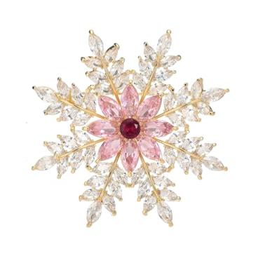 Imagem de RLHRNDE Broche de floco de neve de Natal para mulheres e homens delicados inverno aqua azul gelo azul-petróleo rosa zircônia cúbica acessórios de vestido de corpete crachá de natal aniversário joias