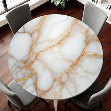 Imagem de COTAIL Toalha de mesa redonda com capa de mesa elástica à prova d'água para mesa redonda de até 155 a 165 cm, capa circular à prova de óleo para cozinha, jantar, acampamento, piquenique, festa