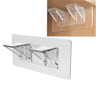 Imagem de YUMMIS 8 peças de pinos de suporte de prateleira sem perfuração, autoadesivos, resistentes, transparentes, sem broca, fileira dupla reforçada, suportes de prateleira de plástico para cozinha, armários