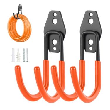 Imagem de Pruite Suporte de parede para mangueira, pacote com 2, suporte de mangueira resistente com parafusos, cabides de mangueira de metal para fora, suporte de mangueira adequado para garagem, jardim e