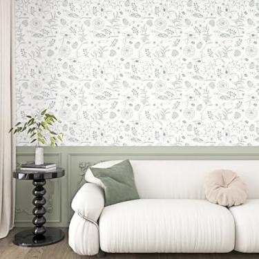 Imagem de Yullpaper Papel de parede botânico removível para sala de estar 43 cm × 260 cm, papel de parede colado em pássaros, papel de parede floral pré-colado para paredes, papel de contato de vinil para