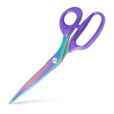 Imagem de Asdirne Tesoura de tecido com revestimento de titânio, tesoura de alfaiate profissional, lâminas de aço inoxidável ultra-afiadas, cabo ergonômico ABS, 26 cm, arco-íris e roxo