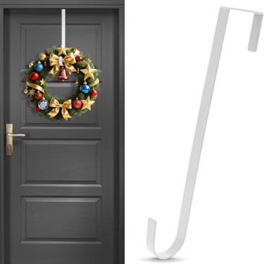 Imagem de 1 cabide de guirlanda para porta da frente, suporte de gancho de guirlanda de 30 cm, ganchos sobre a porta, ganchos de guirlanda de metal para decoração de Halloween e Natal (branco ou preto)