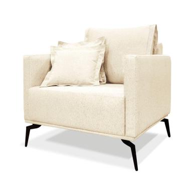 Imagem de Poltrona Sala De Estar Pé De Ferro Preto Rafaela Linho Pérola S04 - D'rossi