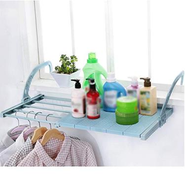 Imagem de EESCZVGBDX Varanda roupas sapatos escorredor roupas dobrável aço inoxidável secador de roupas dobrável suporte de lavanderia pendurar lavanderia rack radiador arejador com gancho de ajuste casa