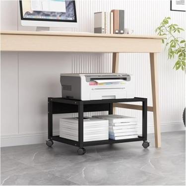 Imagem de Suporte de impressora com suporte de impressora de armazenamento sob a mesa, suporte de impressora móvel de escritório com 4 rodas e mecanismo de trava para mini impressora 3D, 2 camadas, prateleira