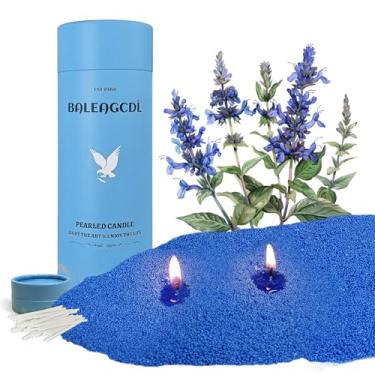 Imagem de Vela granulada pérola 510 g (0,5 kg) – Floresta de sálvia azul escuro MANNYCOM perfumada com 30 mechas de algodão, velas recarregáveis queima até 110 horas - perfeita para decoração de casa DIY