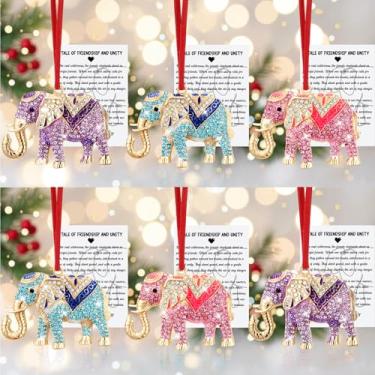 Imagem de Geelin 6 peças de enfeite de elefante da amizade de metal com cartão de história, presentes de aniversário para mulheres, presentes de amizade, enfeite decorativo para pendurar na árvore de Natal para