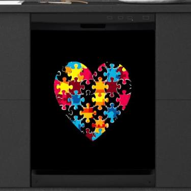 Imagem de Capa magnética para lava-louças, amor, colorido, autismo, capas de decoração magnéticas para lava-louças, capa magnética para porta de lava-louças, decalque para cozinha, eletrodomésticos, 58 x 66 cm