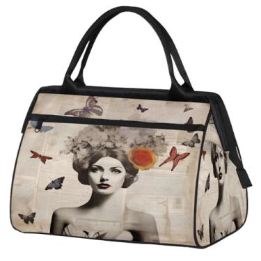 Imagem de Bolsa feminina floral Paisley étnica retrô pequena para o fim de semana para mulheres e homens, bolsa esportiva leve para academia, Cor: 78 cm, 15.2*8.3*11.6 inch, Moderno